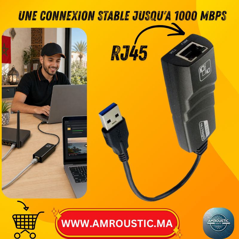 Adaptateur USB 3.0 vers Ethernet RJ45 Gigabit 1000 Mbps