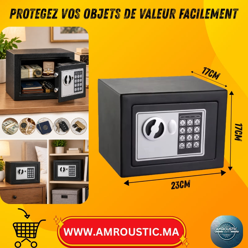 Coffre-fort électronique à code avec clés de secours – 32 × 17 × 17 cm