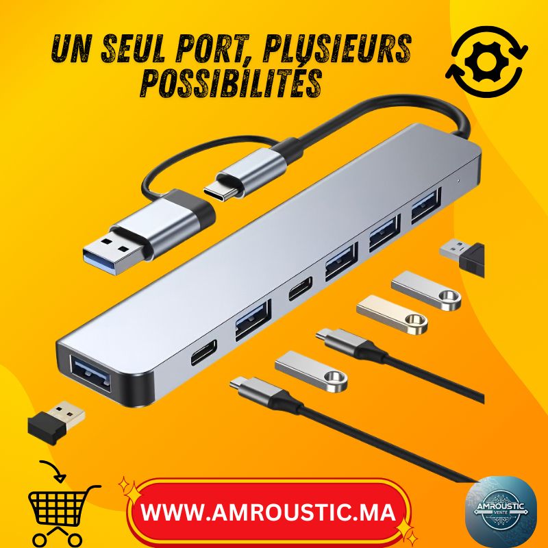 موزع USB نوع C 3.0 عالي السرعة من سبائك الألومنيوم 7 في 1 / 8 في 1