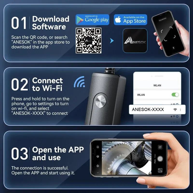camera endoscopie WiFi 3m/8mm