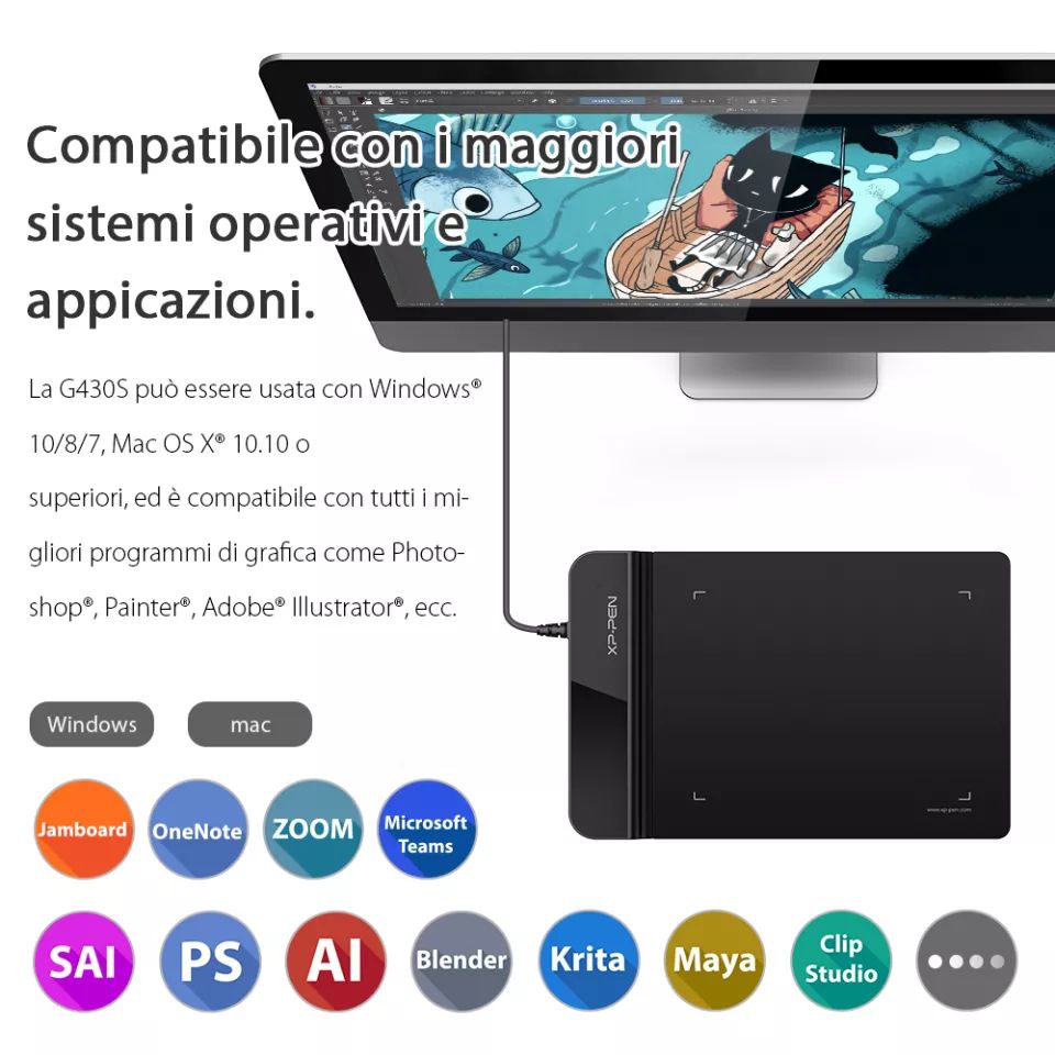 جهاز XPPen G430S اللوحي للرسومات بحجم 4x3 بوصة مع قلم بدون بطارية - 8192 مستوى