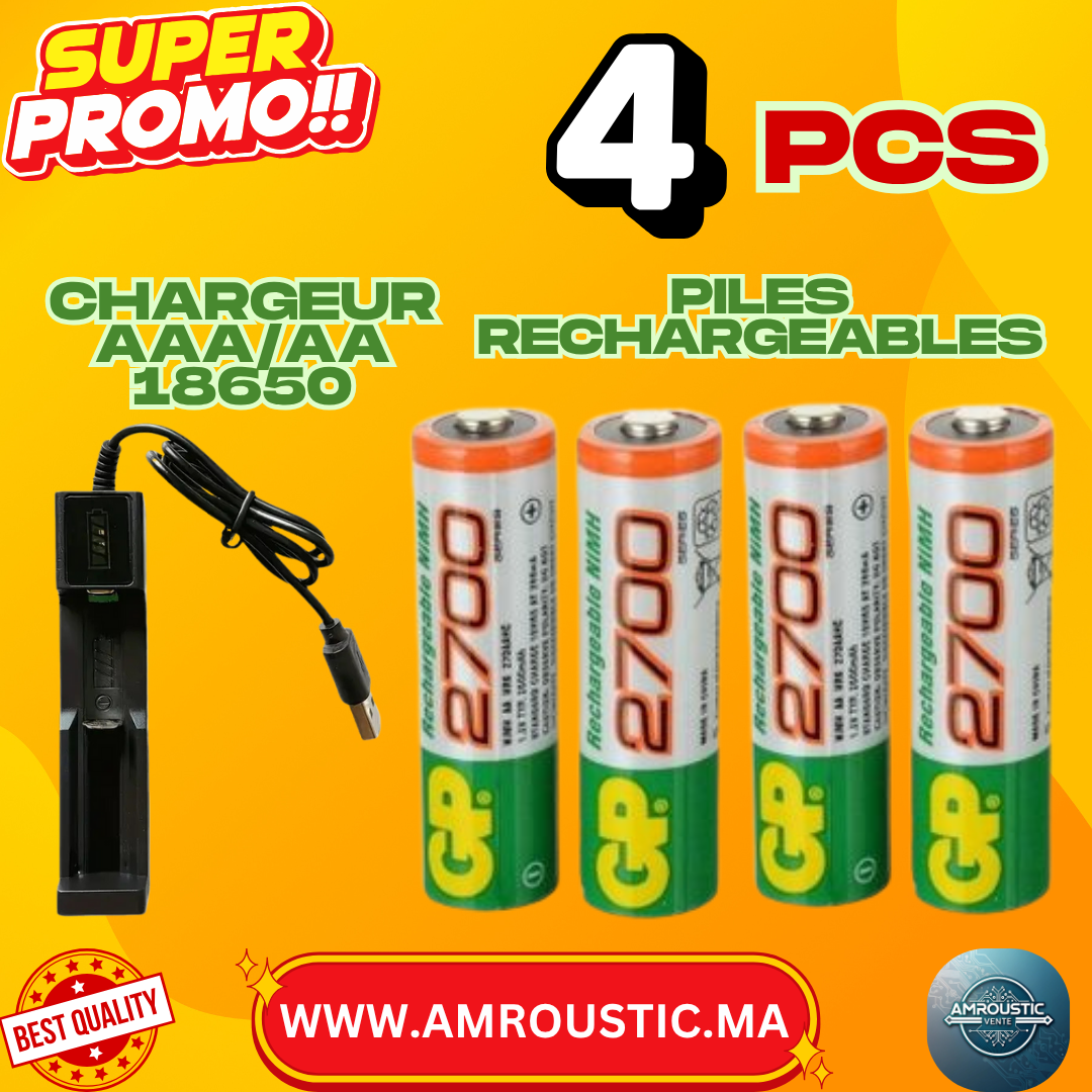piles AA rechargeable 4pcs avec chargeur