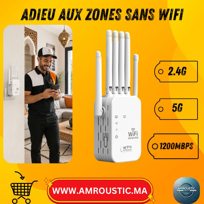 Répéteur WiFi Dual Band 1200 Mbps 2,4 GHz / 5 GHz – 6 Antennes