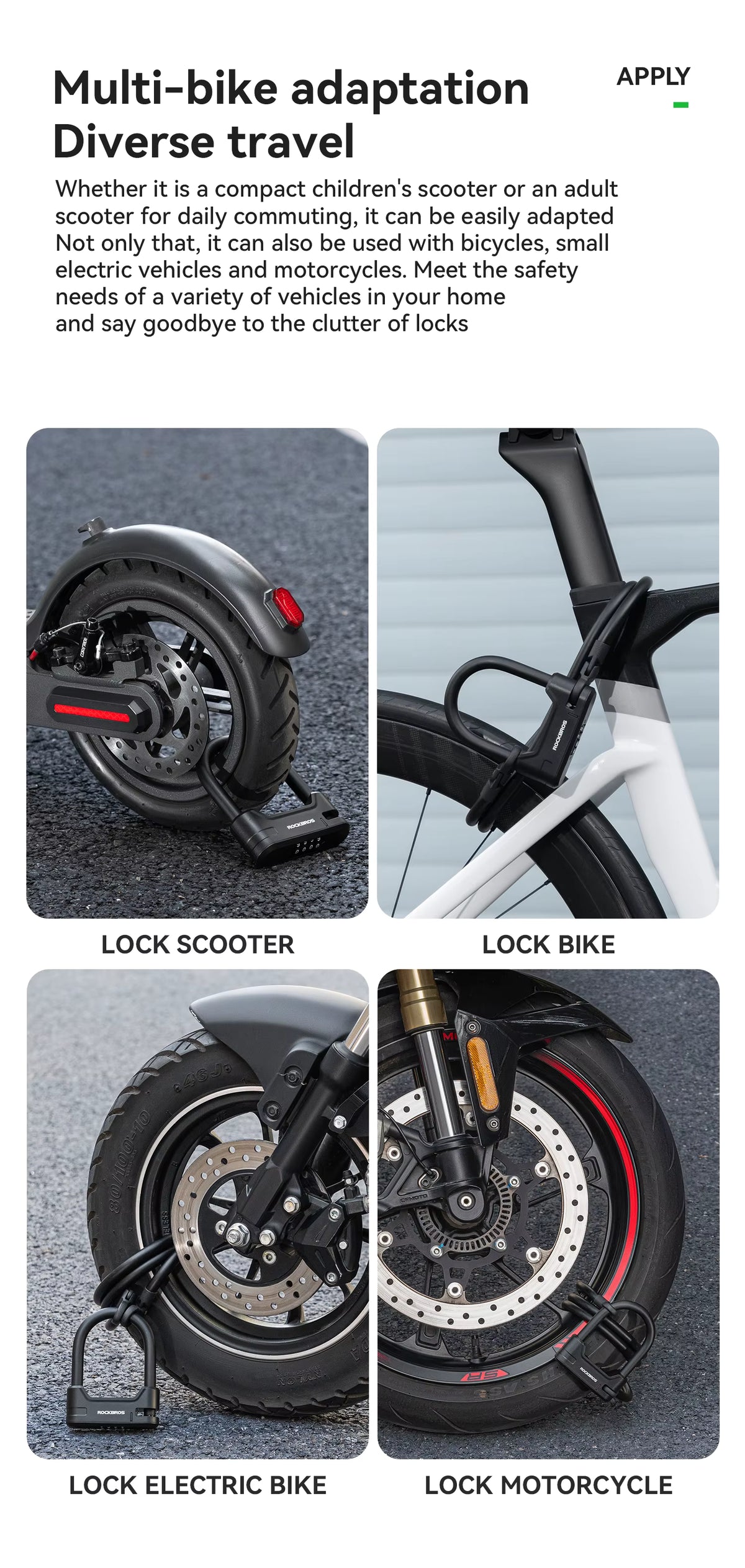 ROCKBROS – Antivol à code 4 chiffres avec câble 1,1 m pour trottinette et vélo