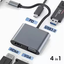محول من 4 منافذ Type-C إلى HDMI-VGA