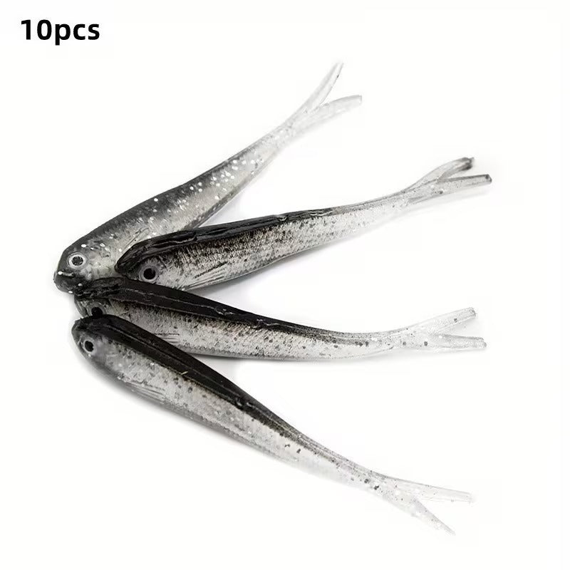 Lot de 10 Leurres Souples Poisson Réalistes 7 cm à Queue Fourchue