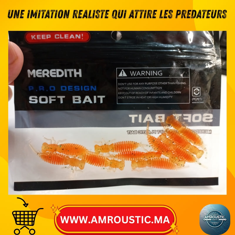 Lot de 10 Leurres Souples MEREDITH S20 – Imitation Larve Orange Pailletée