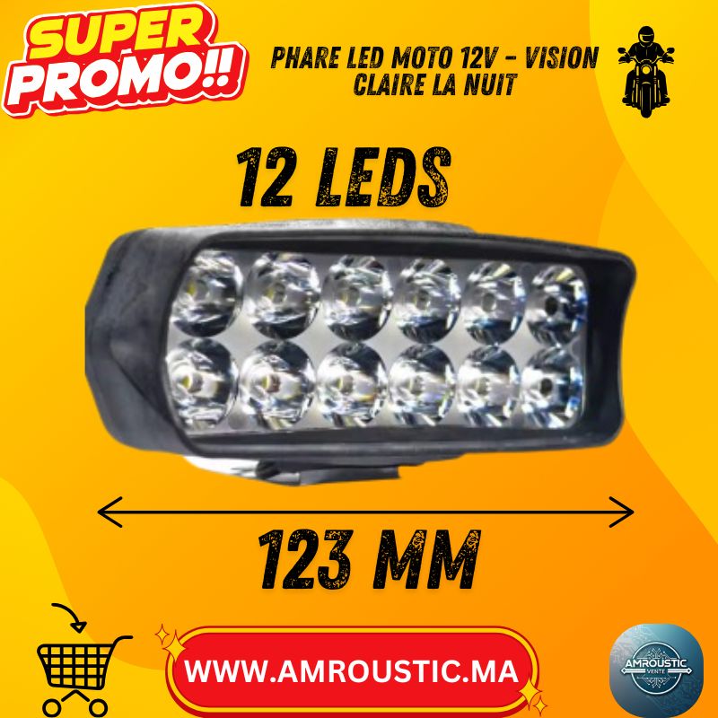 Phare LED Moto/Scooter 12V Étanche – Feu Auxiliaire Anti-Brouillard (12 ou 16 LED)