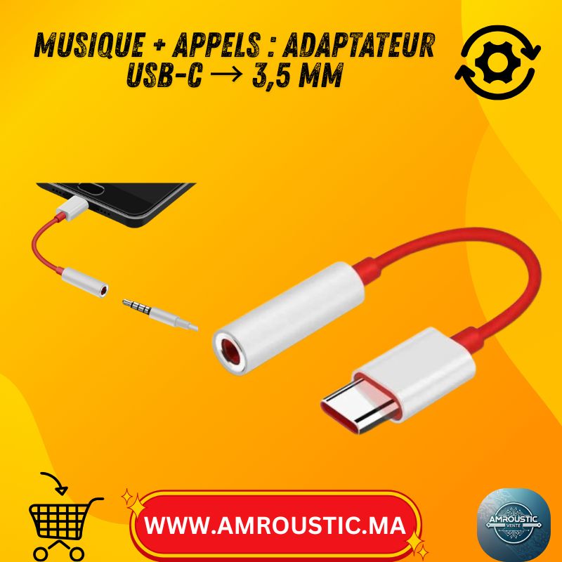 Adaptateur Audio USB-C vers Jack 3,5 mm – Musique + Micro + Contrôle Volume