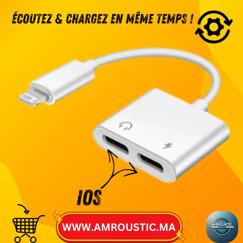 Adaptateur iPhone Lightning 2-en-1 Jack 3,5 mm + Charge (Audio & Charging)