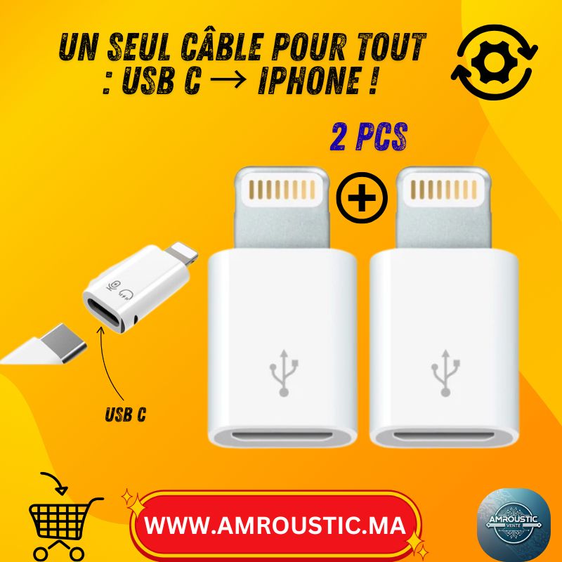 Pack 2 Adaptateurs USB-C vers iPhone (Lightning) – Charge + Audio (2 pcs)
