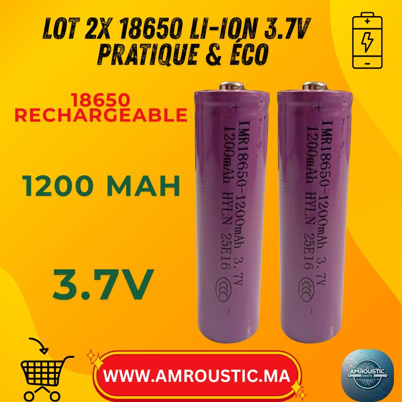 Lot de 2 Batteries Rechargeables 18650 IMR 3.7V 1200mAh