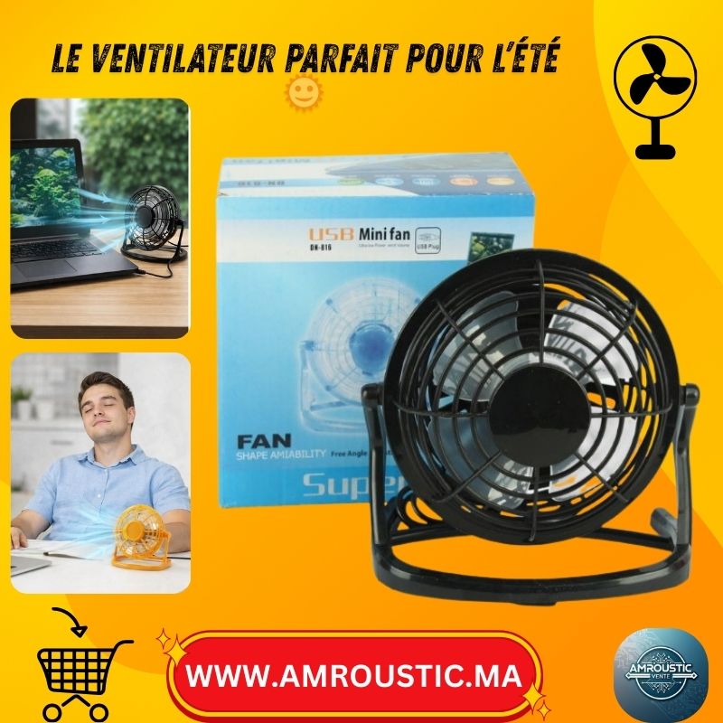 Mini Ventilateur USB Silencieux – Support inclinable (YR-S401, 96 mm)
