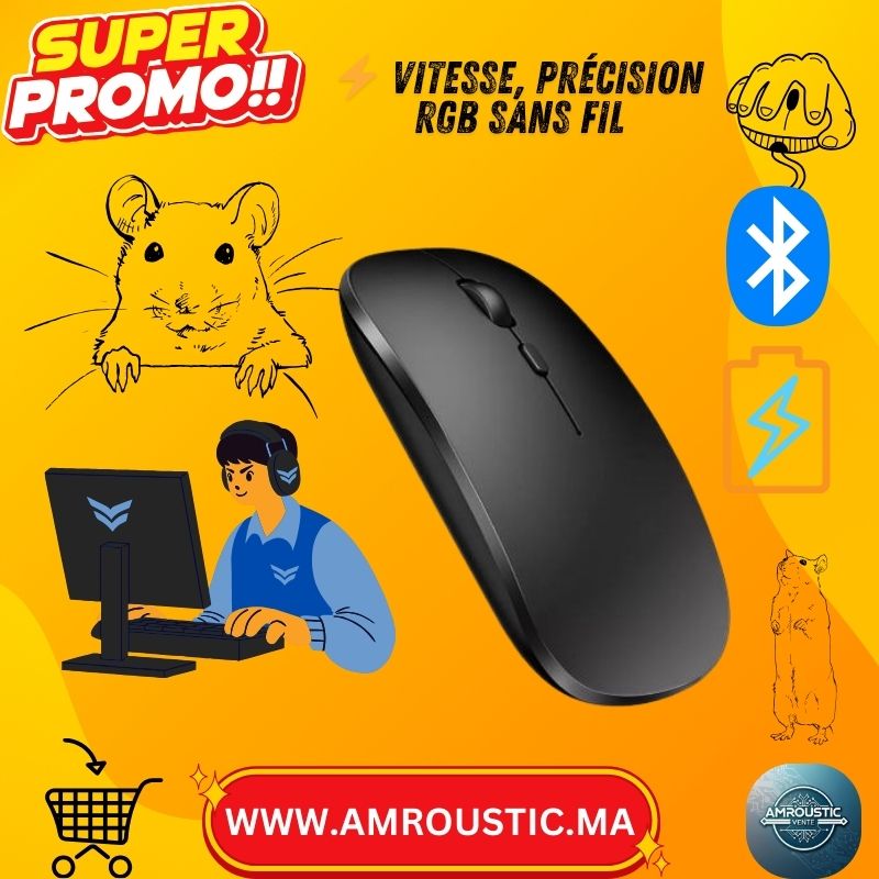 Souris Sans Fil Bluetooth 1600 DPI Ultra Mince – Compatible PC & Laptop