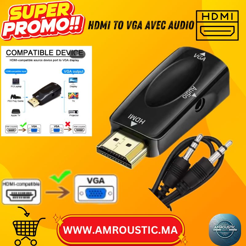 Adaptateur HDMI vers VGA Full HD 1080p avec Audio 3.5mm