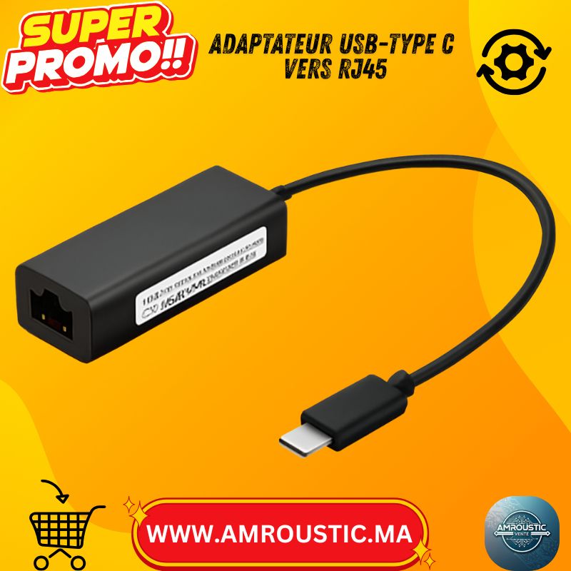 Adaptateur USB-C vers Ethernet RJ45 – Compatible MacBook, Windows, Linux – Plug & Play