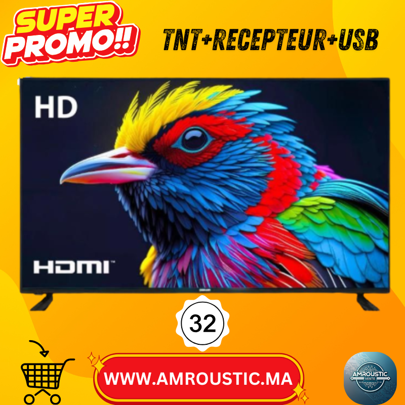 KROHLER 32" HD – TV LED avec Récepteur Intégré + TNT + HDMI + USB