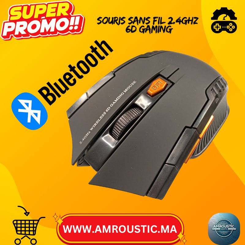 Souris Sans Fil 2.4GHz 6D Gaming – DPI Réglable (jusqu’à 1600) – Portée 10 m