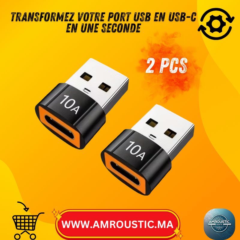 عبوة من قطعتين محول USB-A 3.0 إلى USB-C أنثى 10 أمبير - شحن سريع ونقل بيانات