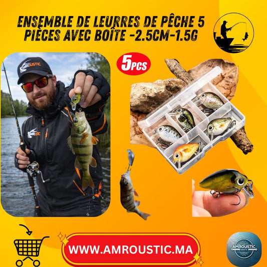 5 Pièces Mini Leurres de Pêche à Manivelle Réalistes avec Boîte de Rangement