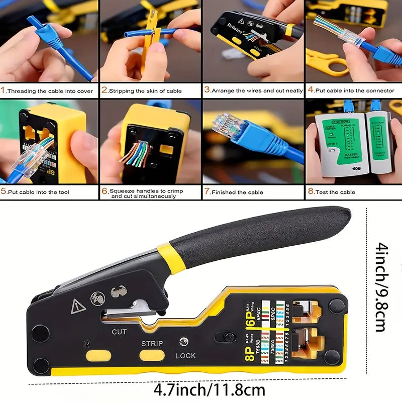 Pince Rj45 Pro Pince Sertissage RJ45 Pass-Through 3-en-1 – Crimping, Dénudage & Coupe ...