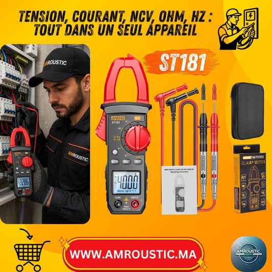 ANENG ST181 Pince Multimètre Intelligente 400A 600V 4000 Comptages NCV Hz Capacité Ohm