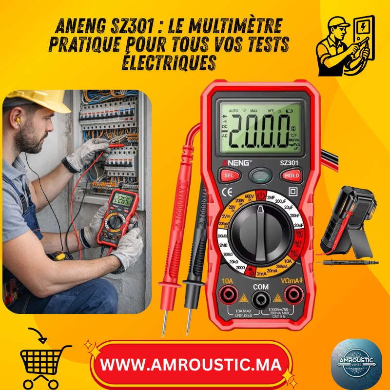 جهاز قياس متعدد النطاقات رقمي ANENG SZ301 للتيار المتردد/المستمر مع اختبار المقاومة والتيار والسعة والبطارية