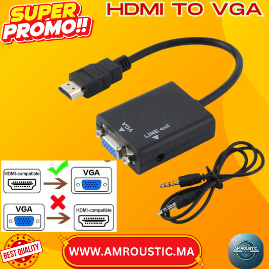 محول HDMI إلى VGA مع مخرج صوت 3.5 ملم – HDMI ذكر إلى VGA أنثى