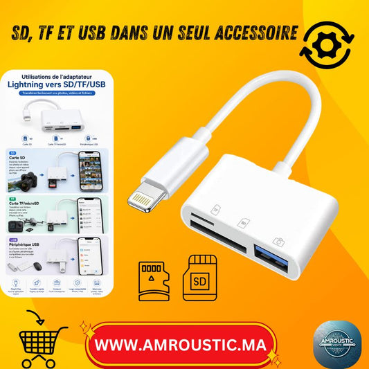 محول لايتنينج إلى SD/TF/USB للآيفون والآيباد - قارئ بطاقة الكاميرا