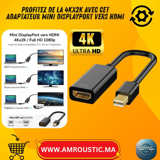 محول Mini DisplayPort إلى HDMI بدقة 4Kx2K و Full HD 1080p