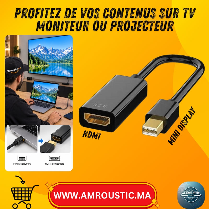 محول Mini DisplayPort إلى HDMI أنثى 4K/2K – Mini DP إلى HDMI للتلفزيون والشاشة وجهاز العرض