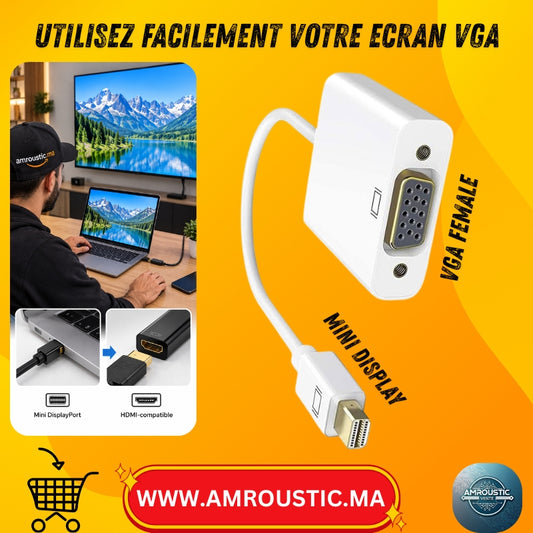 محول Mini DisplayPort إلى VGA بطول 25 سم - ذكر Mini DP إلى أنثى VGA