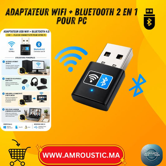 محول واي فاي USB بسرعة 150 ميجابت في الثانية + بلوتوث 4.0 - دونجل لاسلكي 2 في 1 للكمبيوتر الشخصي