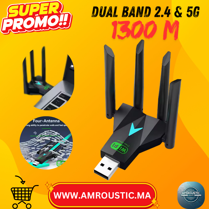 Adaptateur Wi-Fi USB 1300Mbps – Dual Band 2.4G / 5G