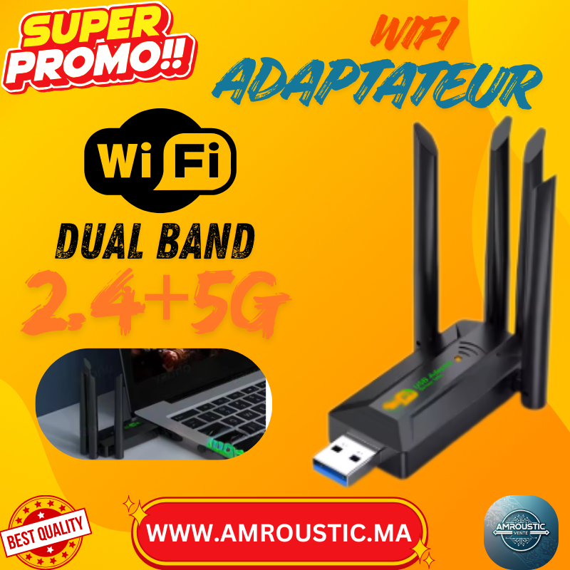 Adaptateur WiFi Double Bande 1200 Mbps  2.4G + 5G