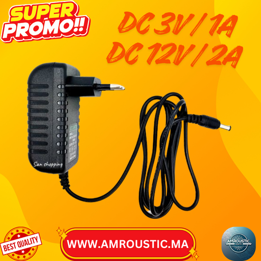 Adaptateur d’Alimentation Universel – 3V / 1A ou 12V / 2A