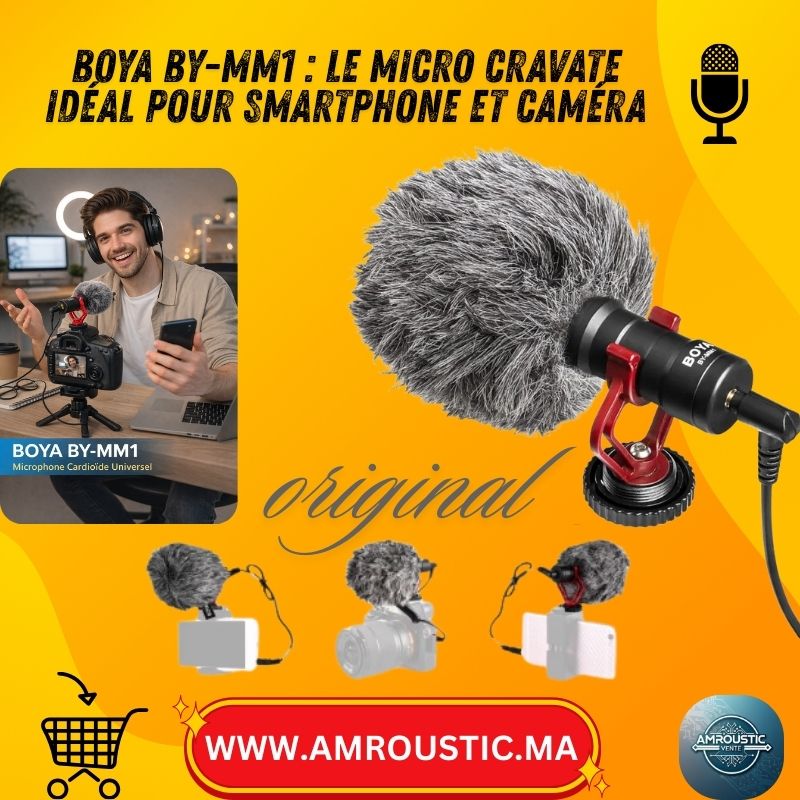 BOYA BY-MM1 – Microphone cardioïde universel 3.5 mm pour smartphone, caméra et DSLR