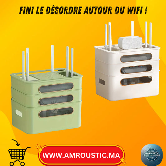 Boîte de Rangement Routeur WiFi avec Couvercle Transparent et Gestion des Câbles
