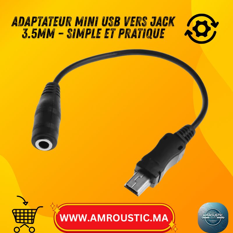 كابل محول صوت AUX صغير USB 5 سنون إلى مقبس أنثى 3.5 مم - 15 سم