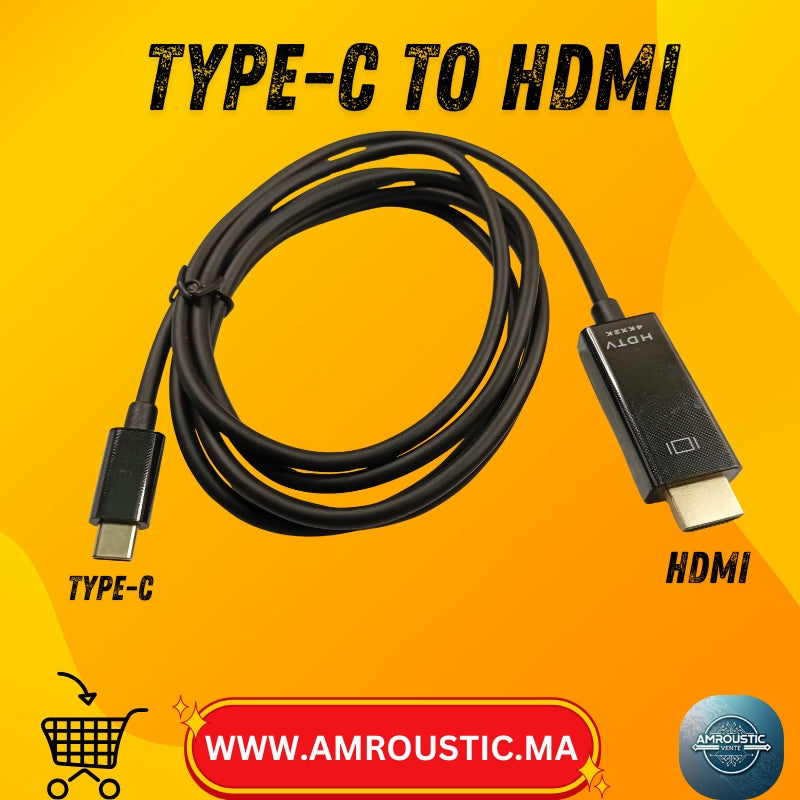 Câble USB Type-C vers HDMI 4K – 1,8 m – Audio et vidéo