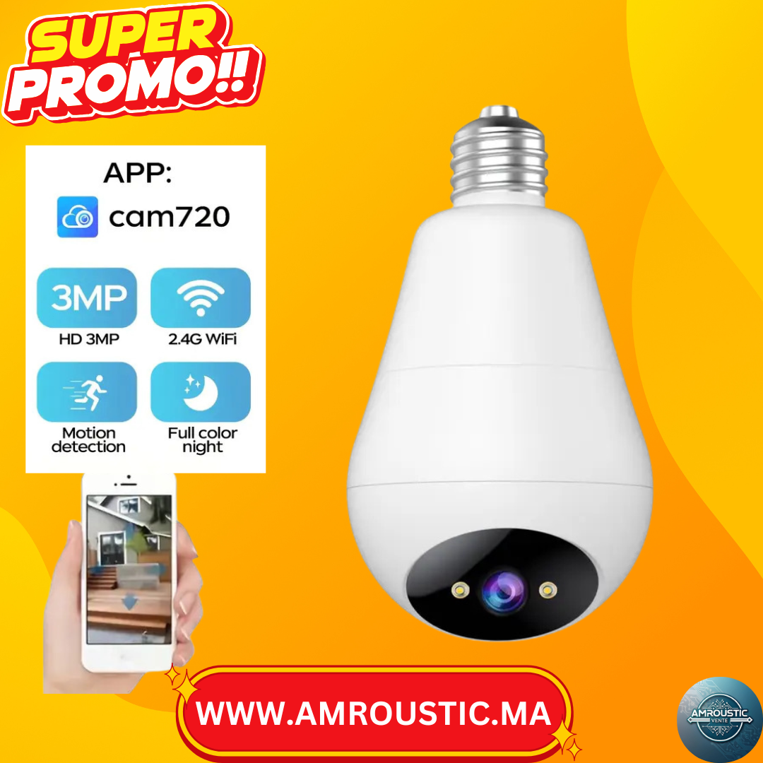 Caméra de Sécurité Ampoule WiFi JOOAN 1296P – Vision Nocturne Couleur, Audio Bidirectionnel, Détection de Mouvement