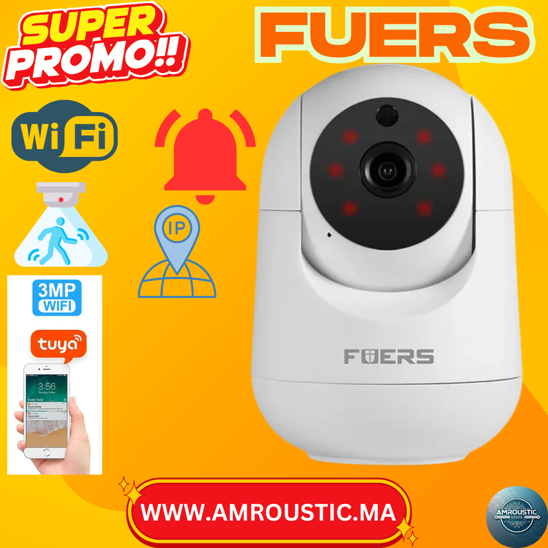 كاميرا مراقبة داخلية من نوع FUERS بدقة 3 ميجابكسل بتقنية Wi-Fi Tuya - تتبع تلقائي ورؤية ليلية