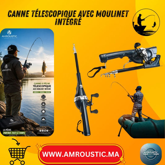 Canne à pêche télescopique pliable avec moulinet intégré 1.31m