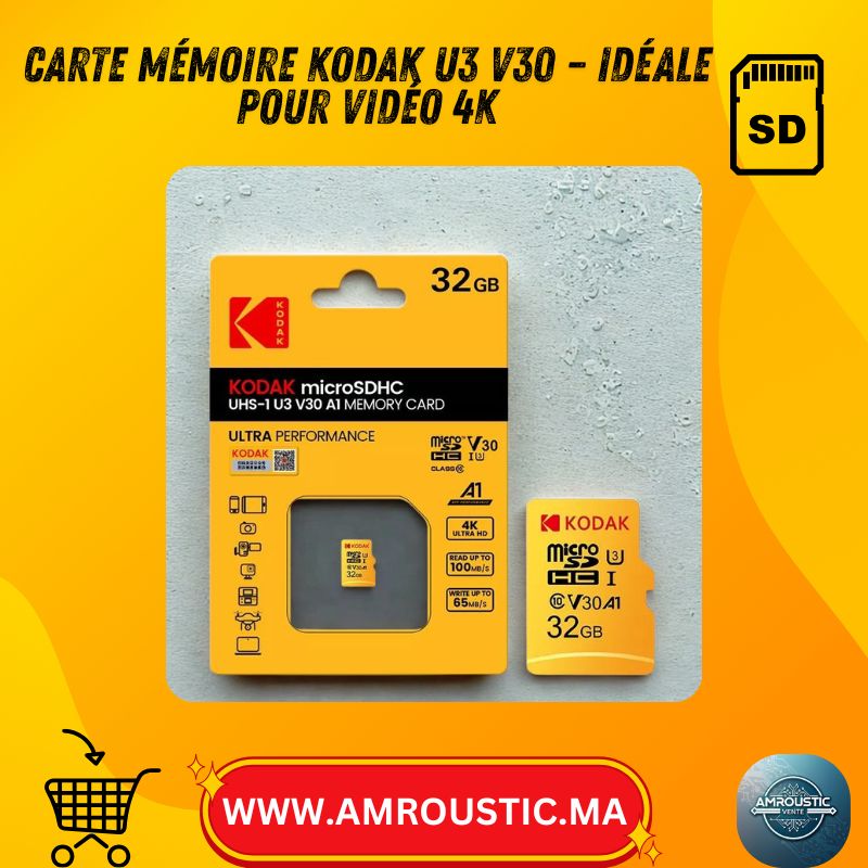 بطاقة ذاكرة KODAK microSDHC 32 جيجابايت UHS-I U3 V30 A1 – الفئة 10 4K Ultra HD