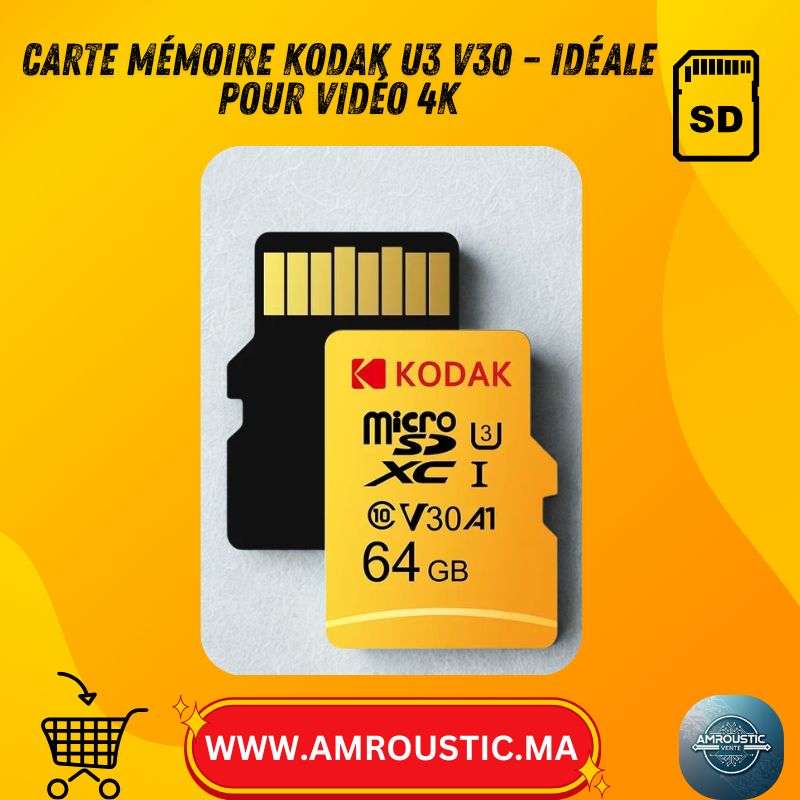 بطاقة ذاكرة كوداك مايكرو اس دي 64 جيجابايت U3 V30 A1 – مثالية للفيديو بدقة 4K