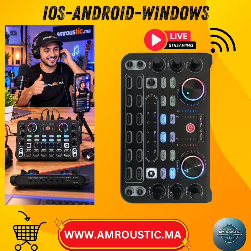 Carte Son Live avec Mixeur Audio, Bluetooth, DSP, Effets & Reverb – Smartphone & PC