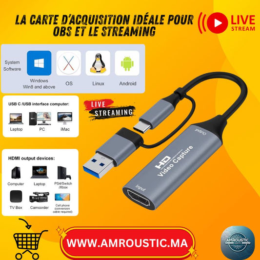 بطاقة التقاط فيديو HDMI 1080P/4K USB-A و USB-C للبث والتسجيل