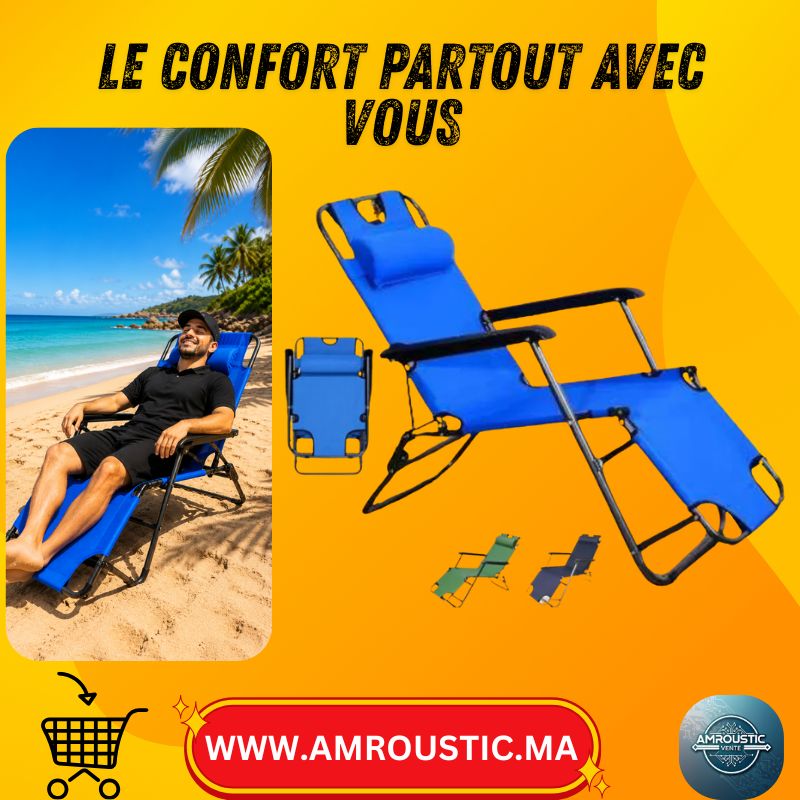 Chaise Longue Pliante Inclinable avec Dossier Reglable – Bleu – 118 x 60 x 80 cm