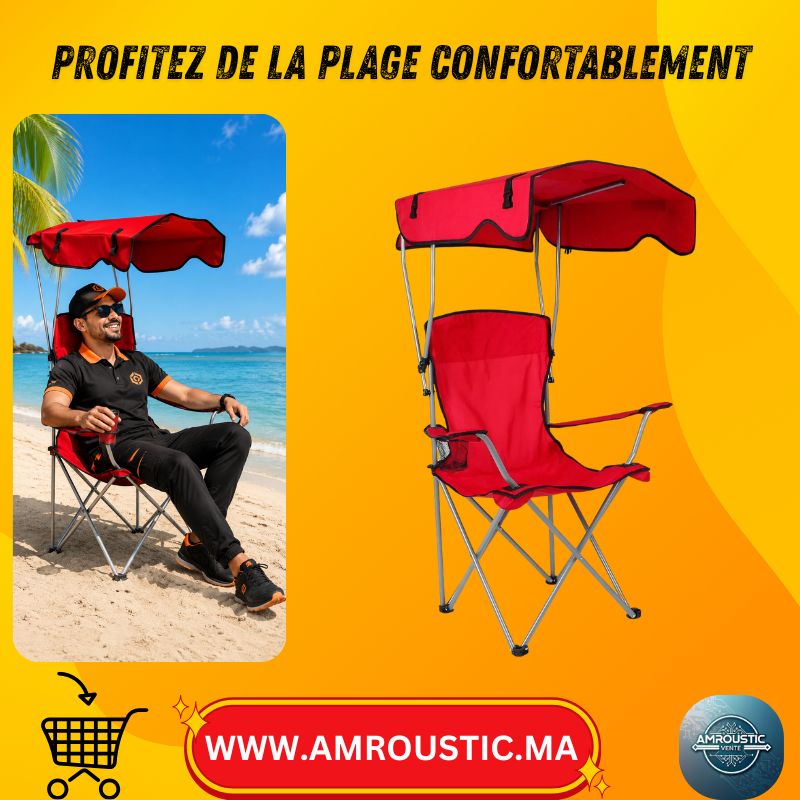 Chaise de Camping Pliante avec Pare-Soleil et Porte-Gobelet