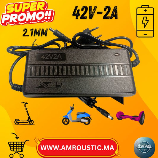 Chargeur 42V 2A pour Trottinette Électrique – Compatible Batteries Lithium 36V – Charge Rapide & Sécurisée – Prise EU